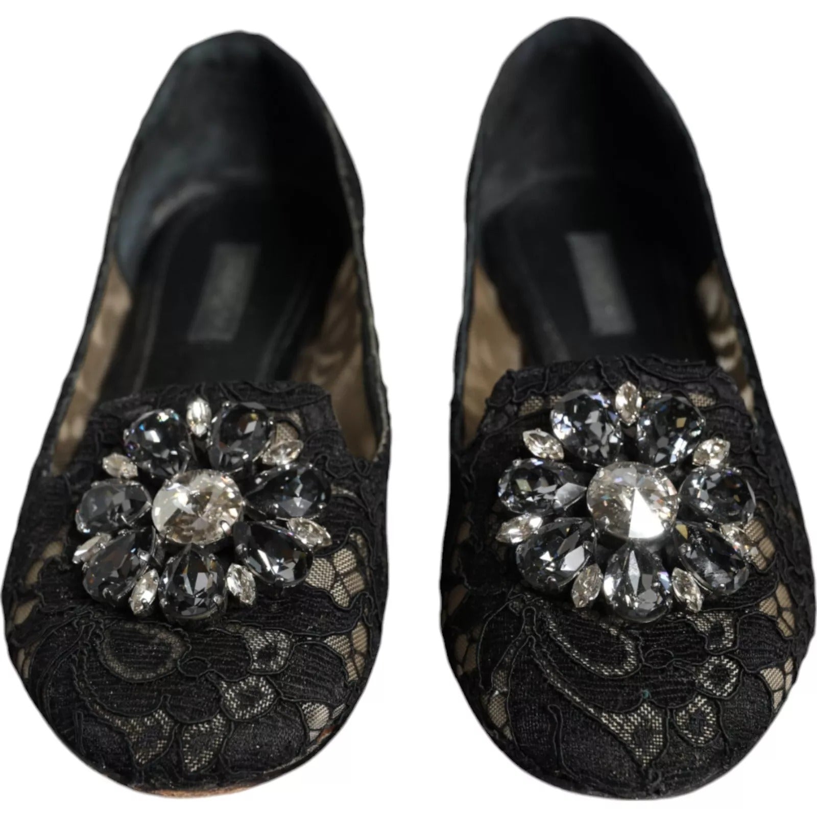 Ballerines plates en dentelle noire et cristaux Dolce & Gabbana