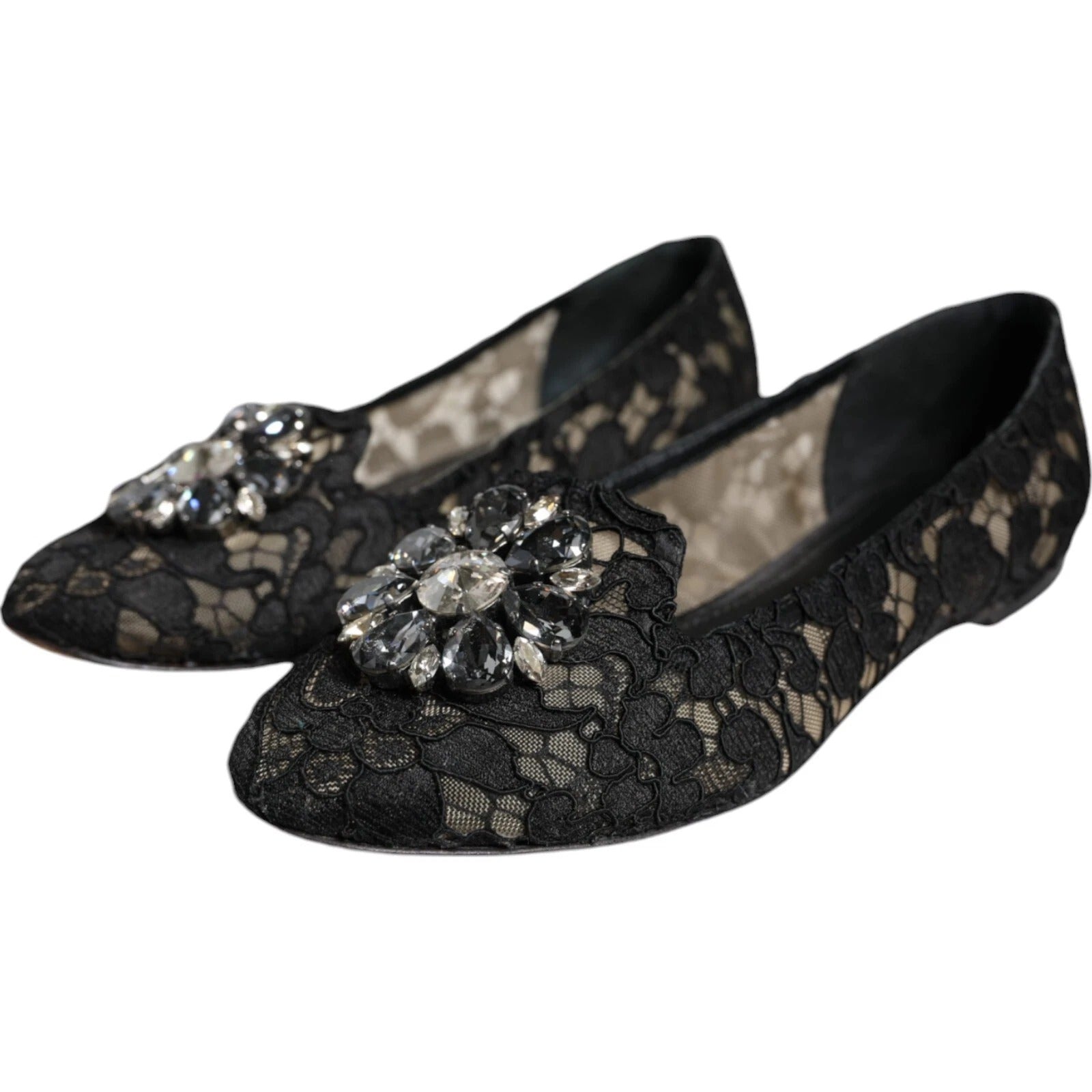 Ballerines plates en dentelle noire et cristaux Dolce & Gabbana