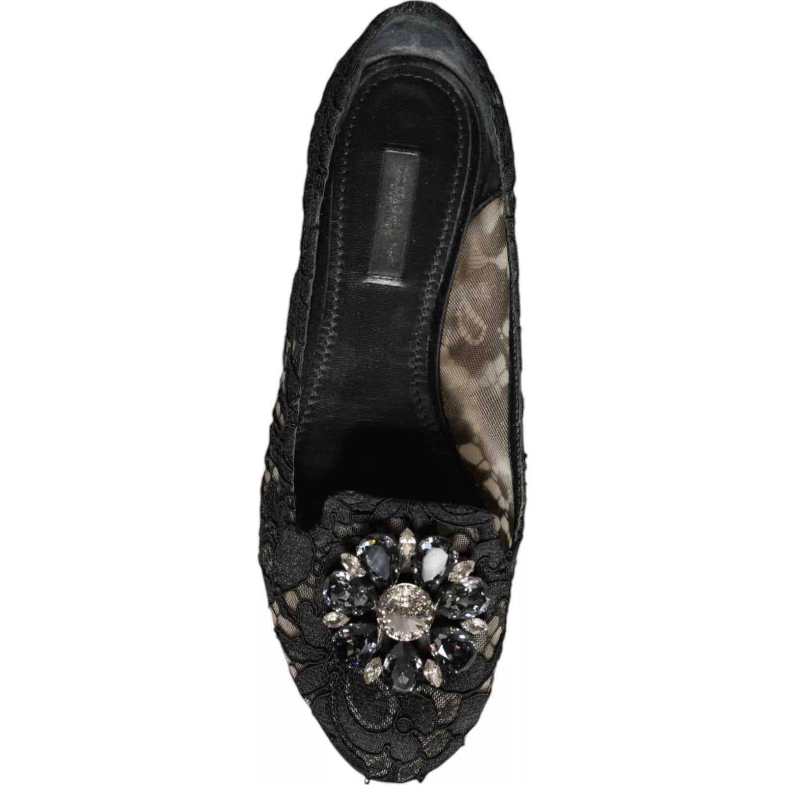 Ballerines plates en dentelle noire et cristaux Dolce & Gabbana