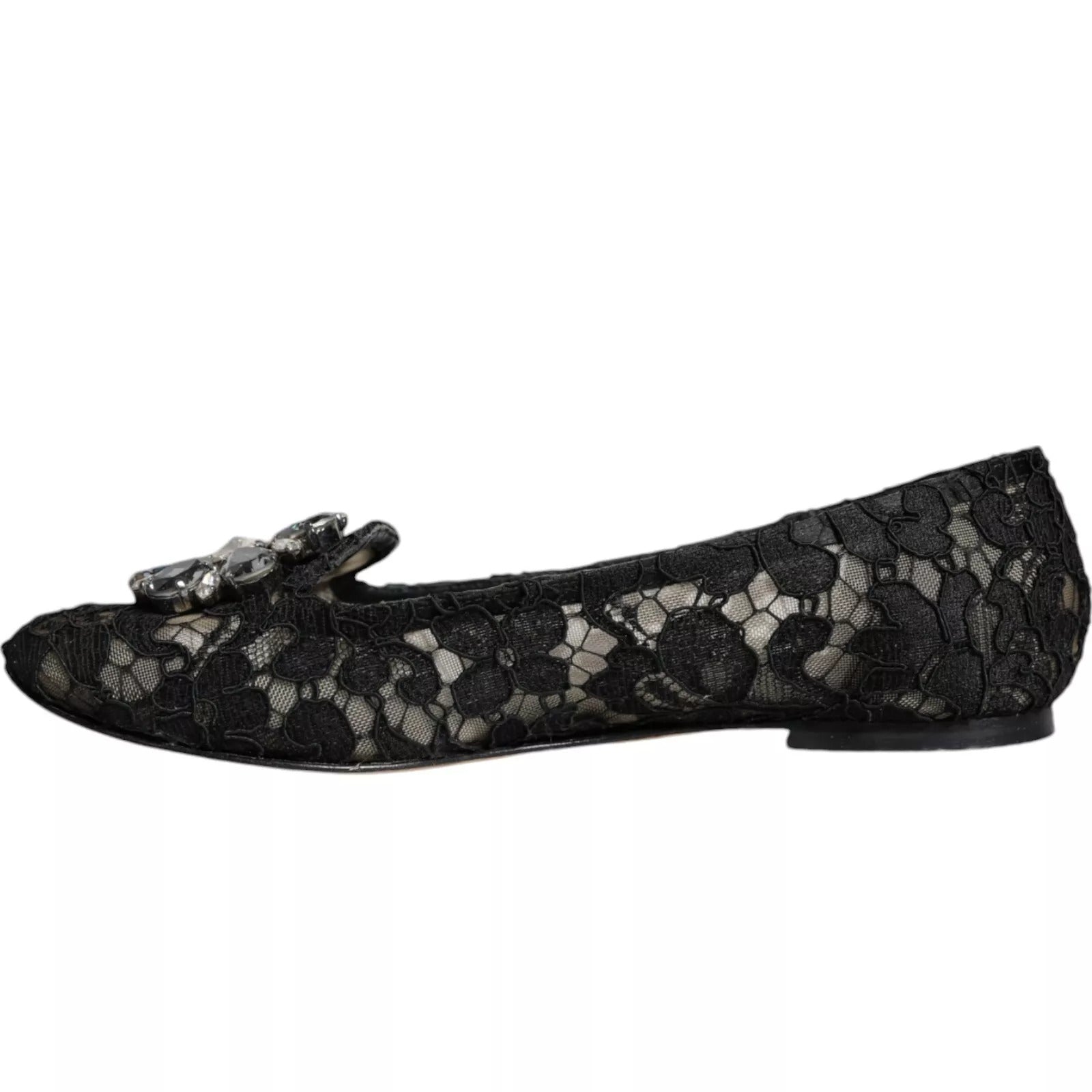 Ballerines plates en dentelle noire et cristaux Dolce & Gabbana