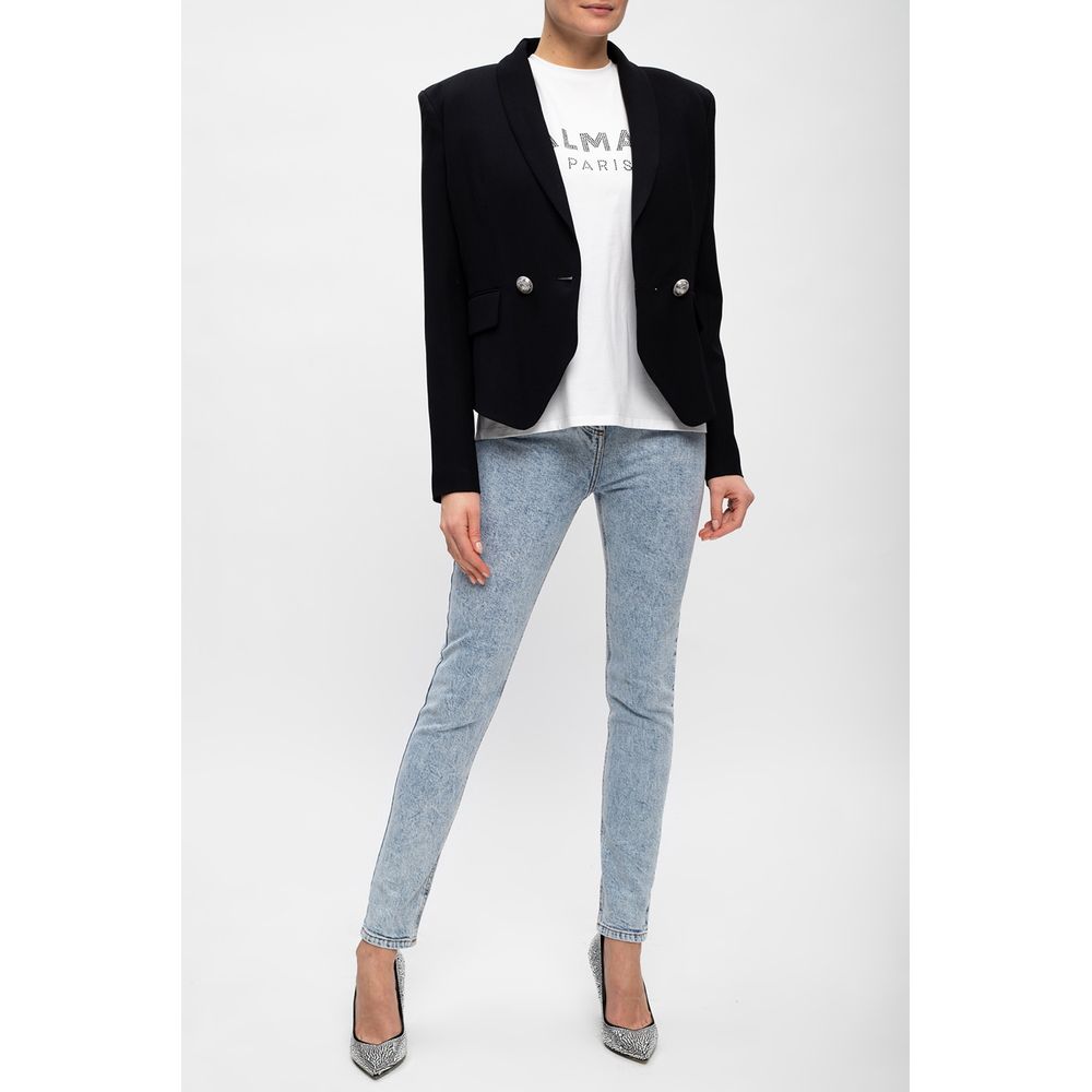 Balmain Blue Cotton Women's High-Waisted Jean