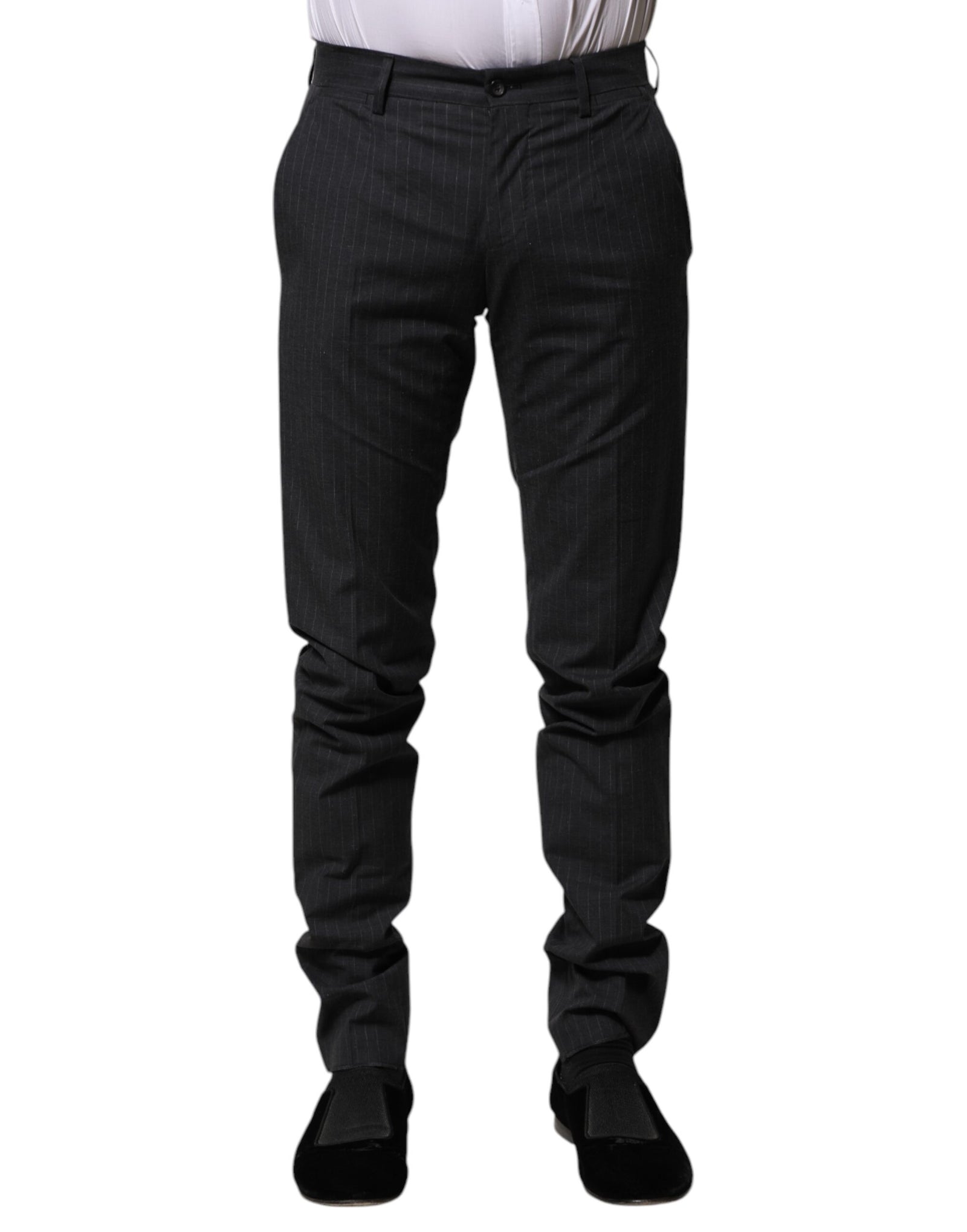 Dolce & Gabbana Gray Striped Cotton Formal Pants