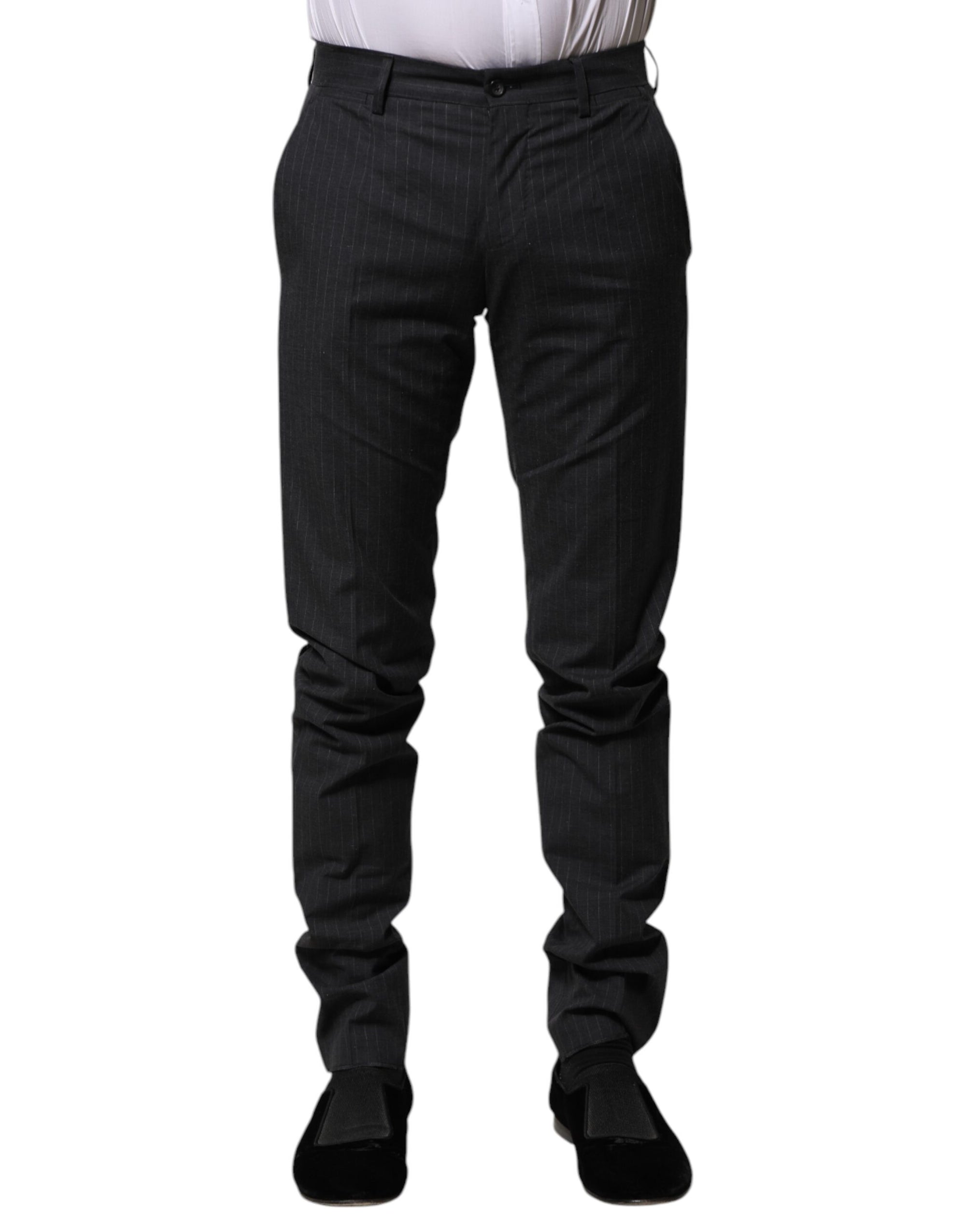 Dolce & Gabbana Gray Striped Cotton Formal Pants