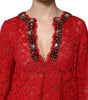 Dolce & Gabbana Red Floral Lace Rhinestone Embellished Dress