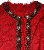 Dolce & Gabbana Red Floral Lace Rhinestone Embellished Dress