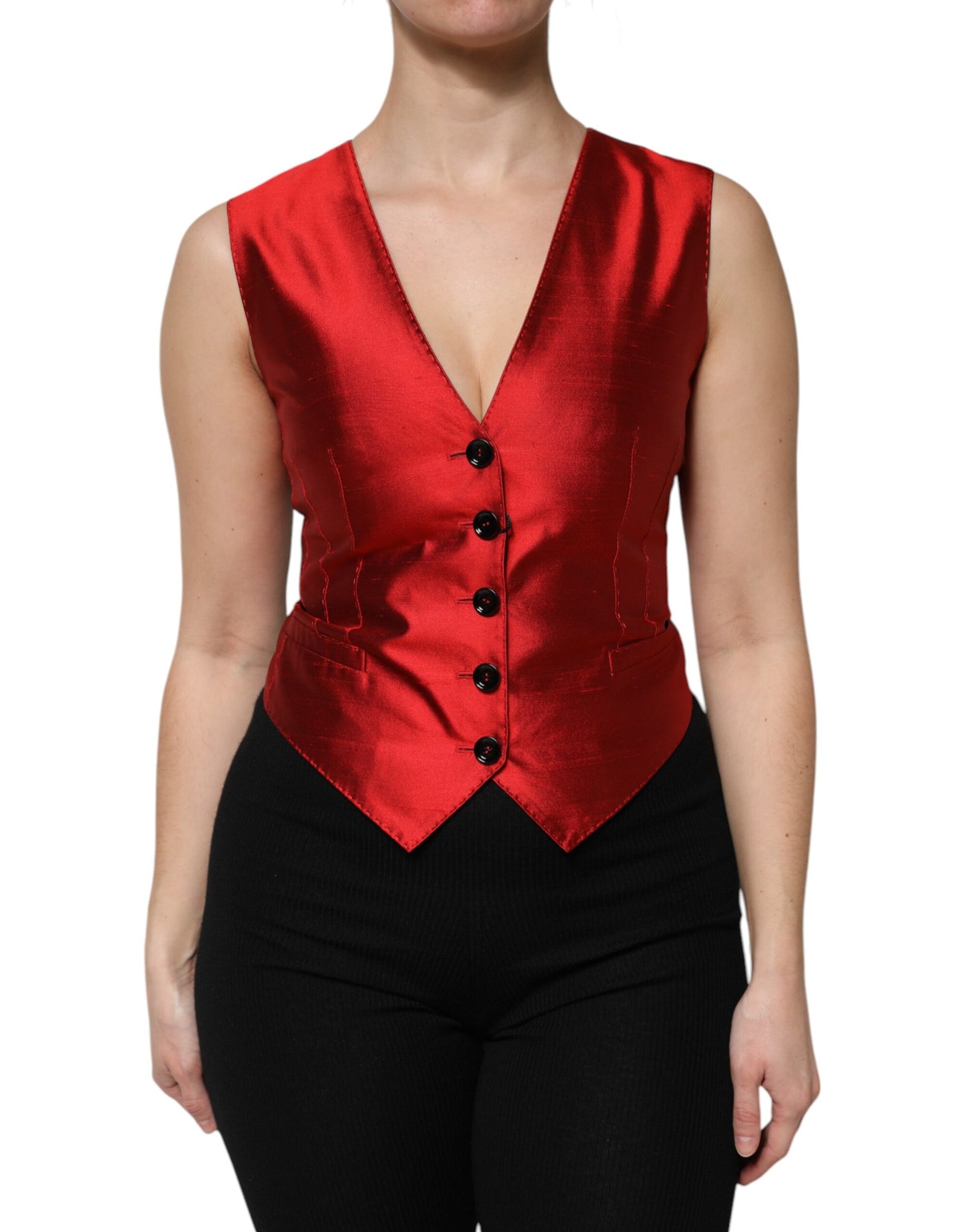 Débardeur sans manches boutonné rouge et noir Dolce &amp; Gabbana