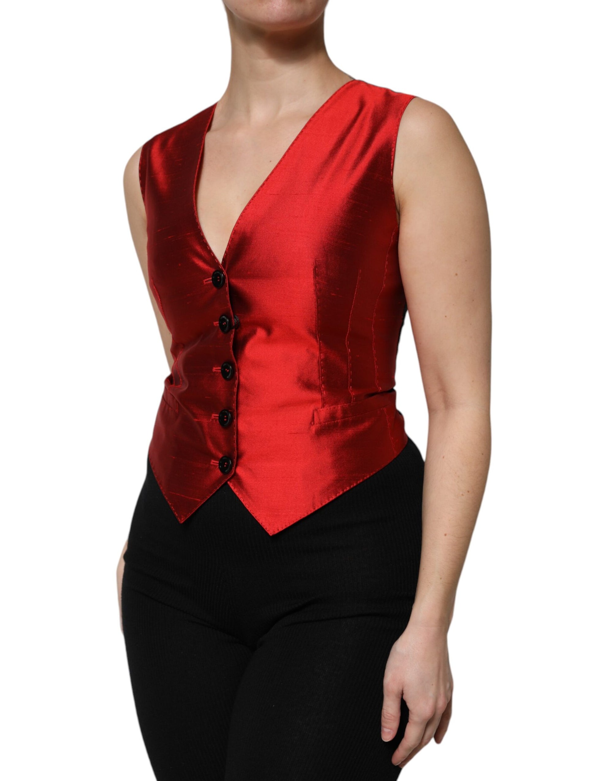 Débardeur sans manches boutonné rouge et noir Dolce &amp; Gabbana