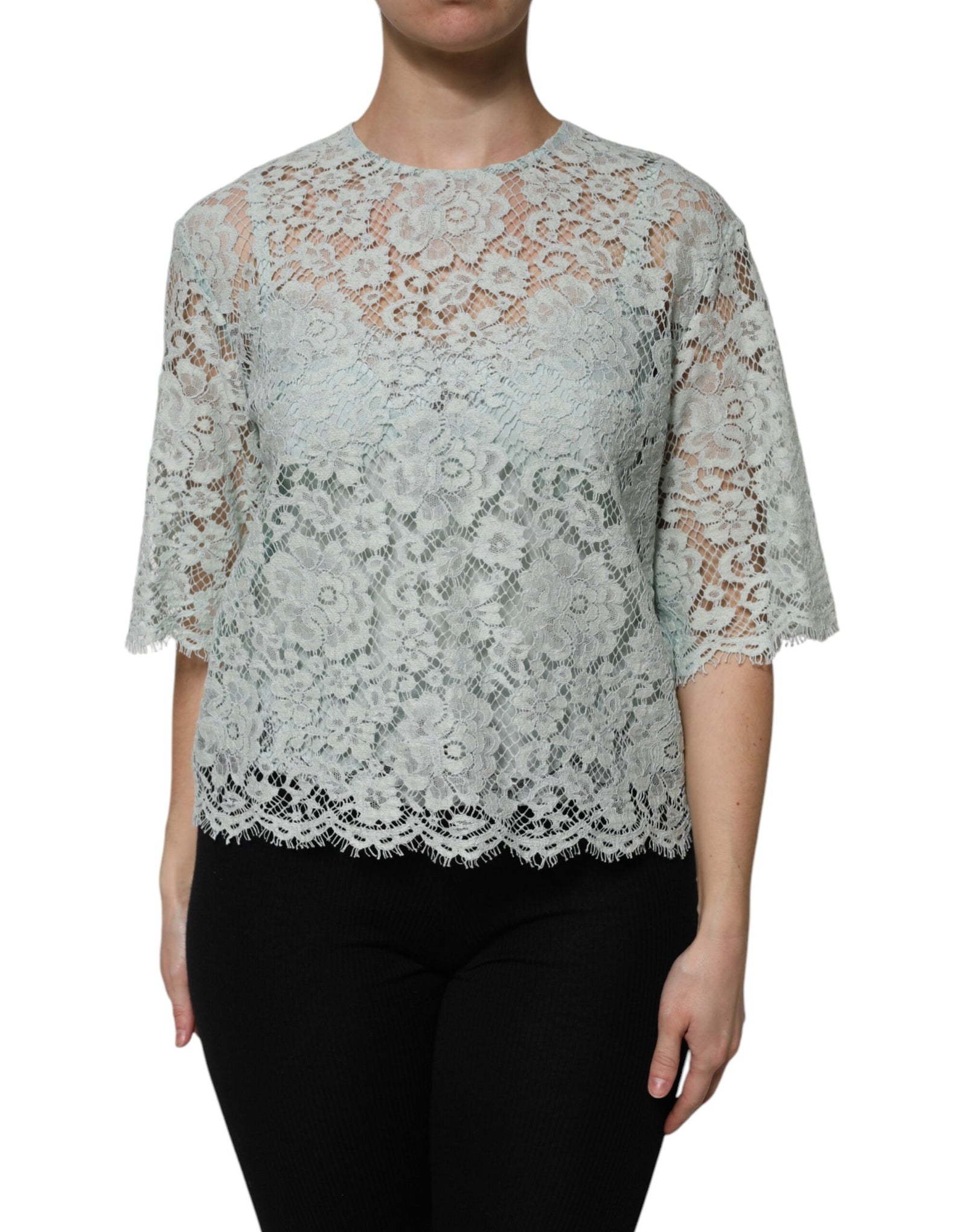 Chemisier en coton à dentelle florale vert menthe Dolce &amp; Gabbana