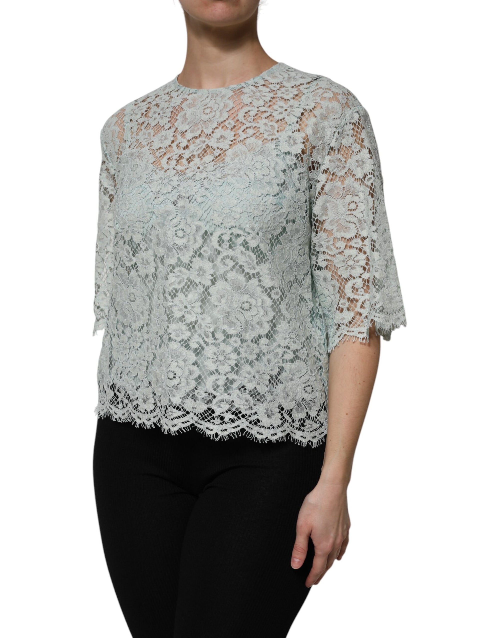 Chemisier en coton à dentelle florale vert menthe Dolce &amp; Gabbana