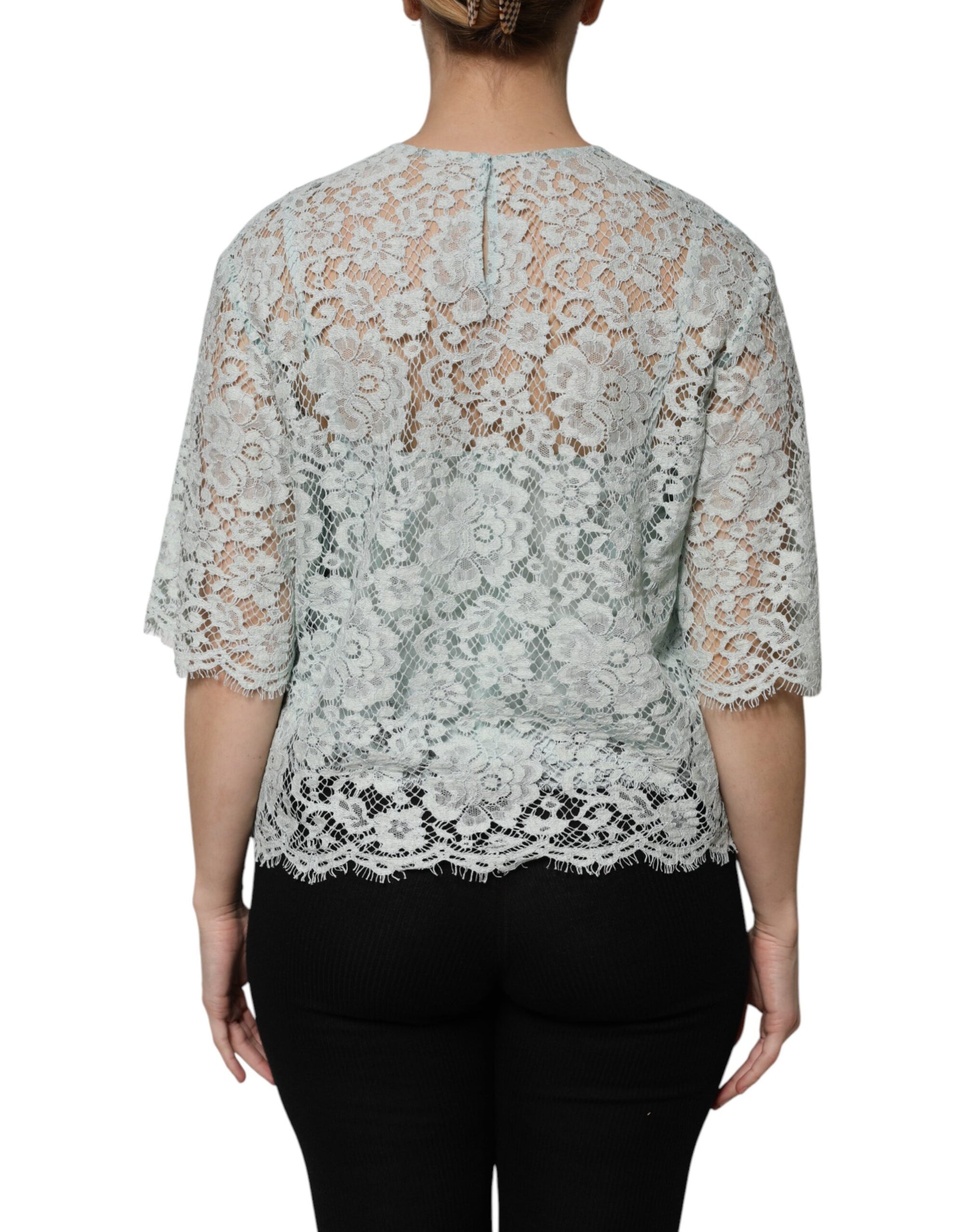 Chemisier en coton à dentelle florale vert menthe Dolce &amp; Gabbana