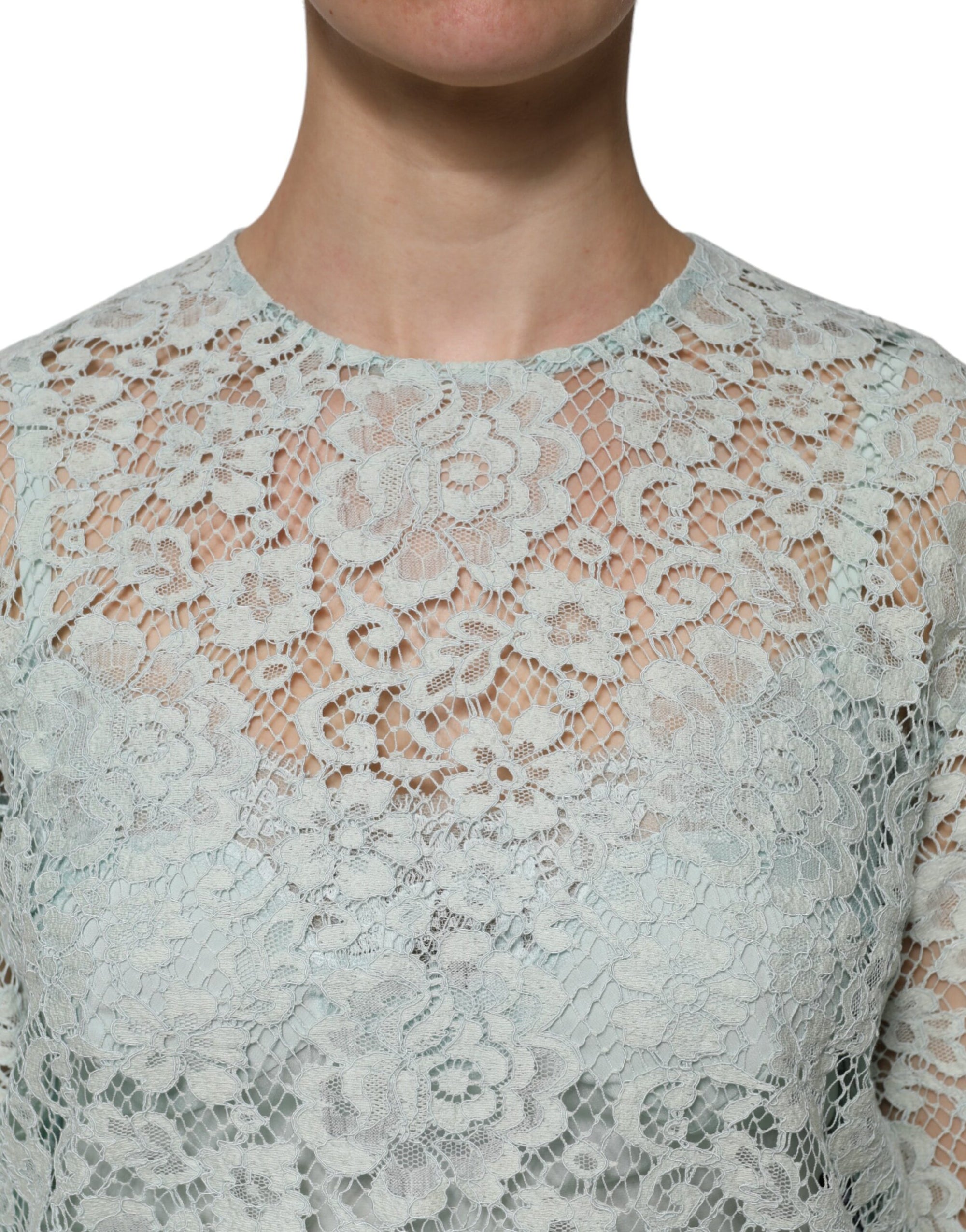 Chemisier en coton à dentelle florale vert menthe Dolce &amp; Gabbana