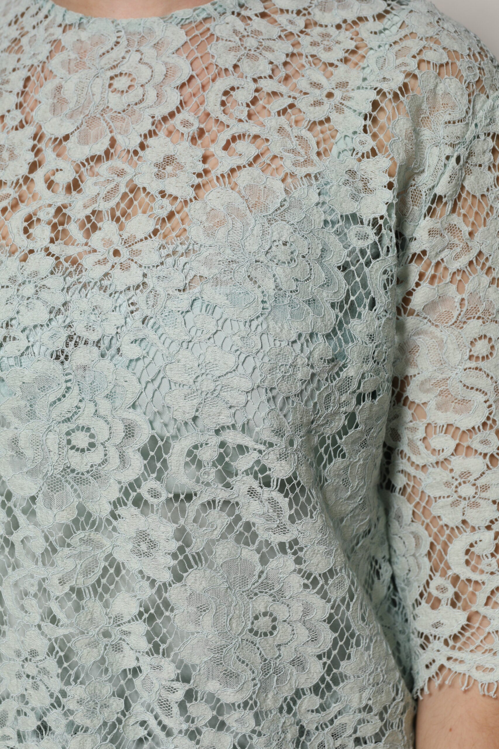 Chemisier en coton à dentelle florale vert menthe Dolce &amp; Gabbana