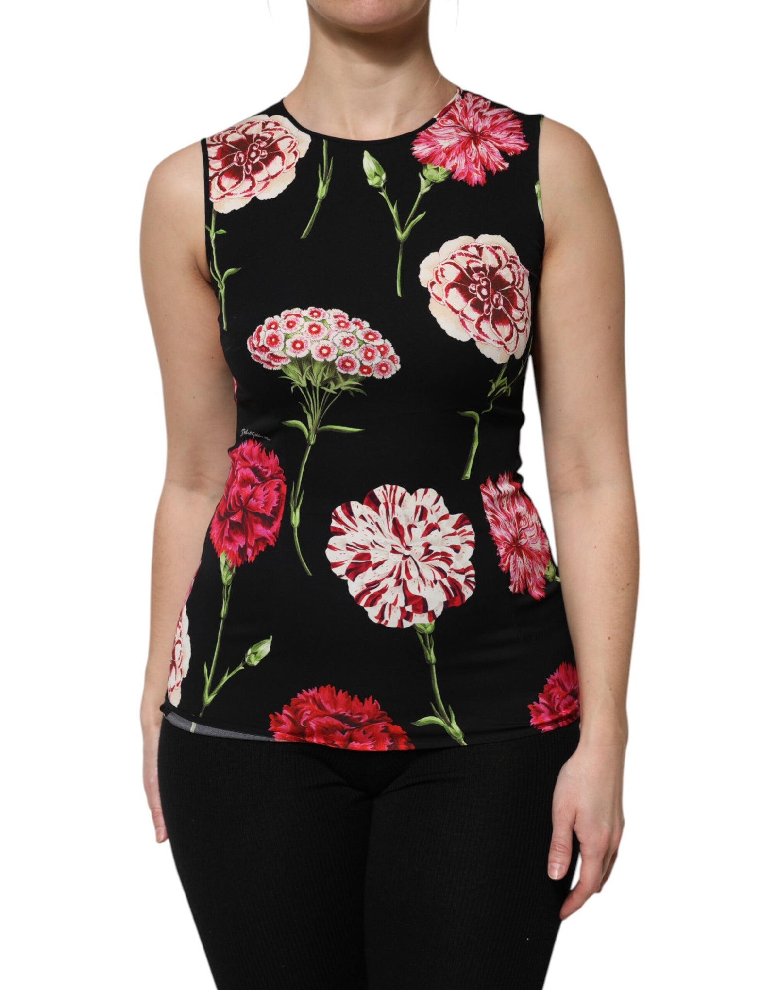 Chemisier sans manches à imprimé floral noir Dolce &amp; Gabbana