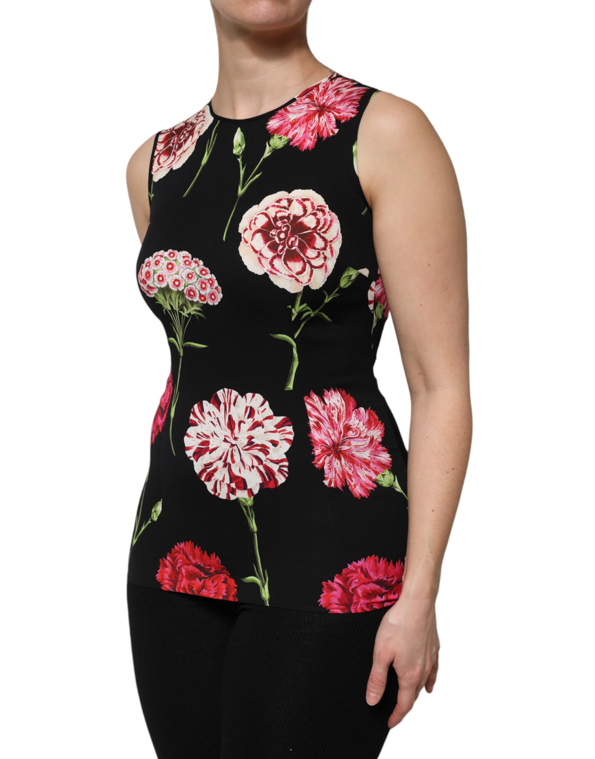 Chemisier sans manches à imprimé floral noir Dolce &amp; Gabbana