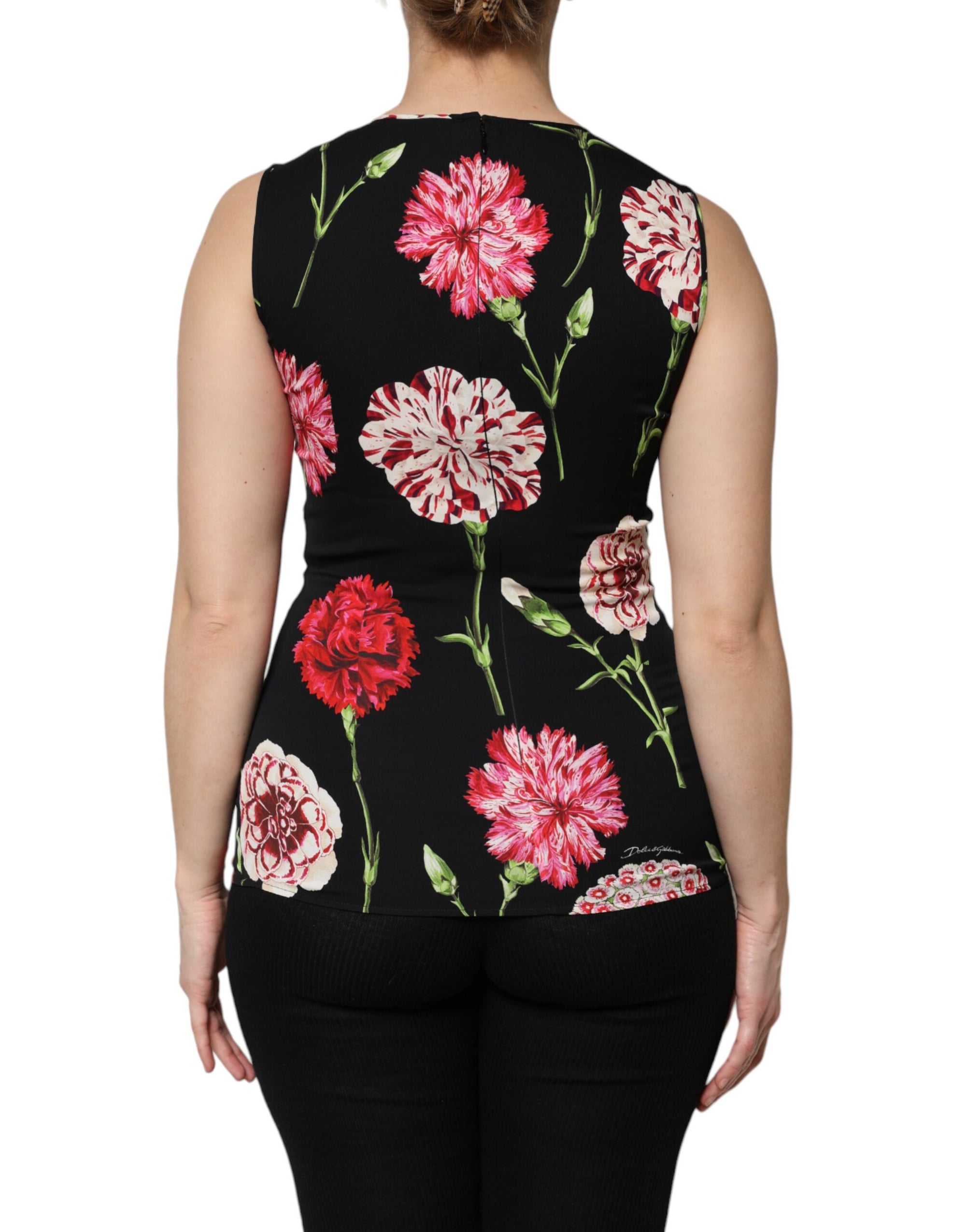 Chemisier sans manches à imprimé floral noir Dolce &amp; Gabbana