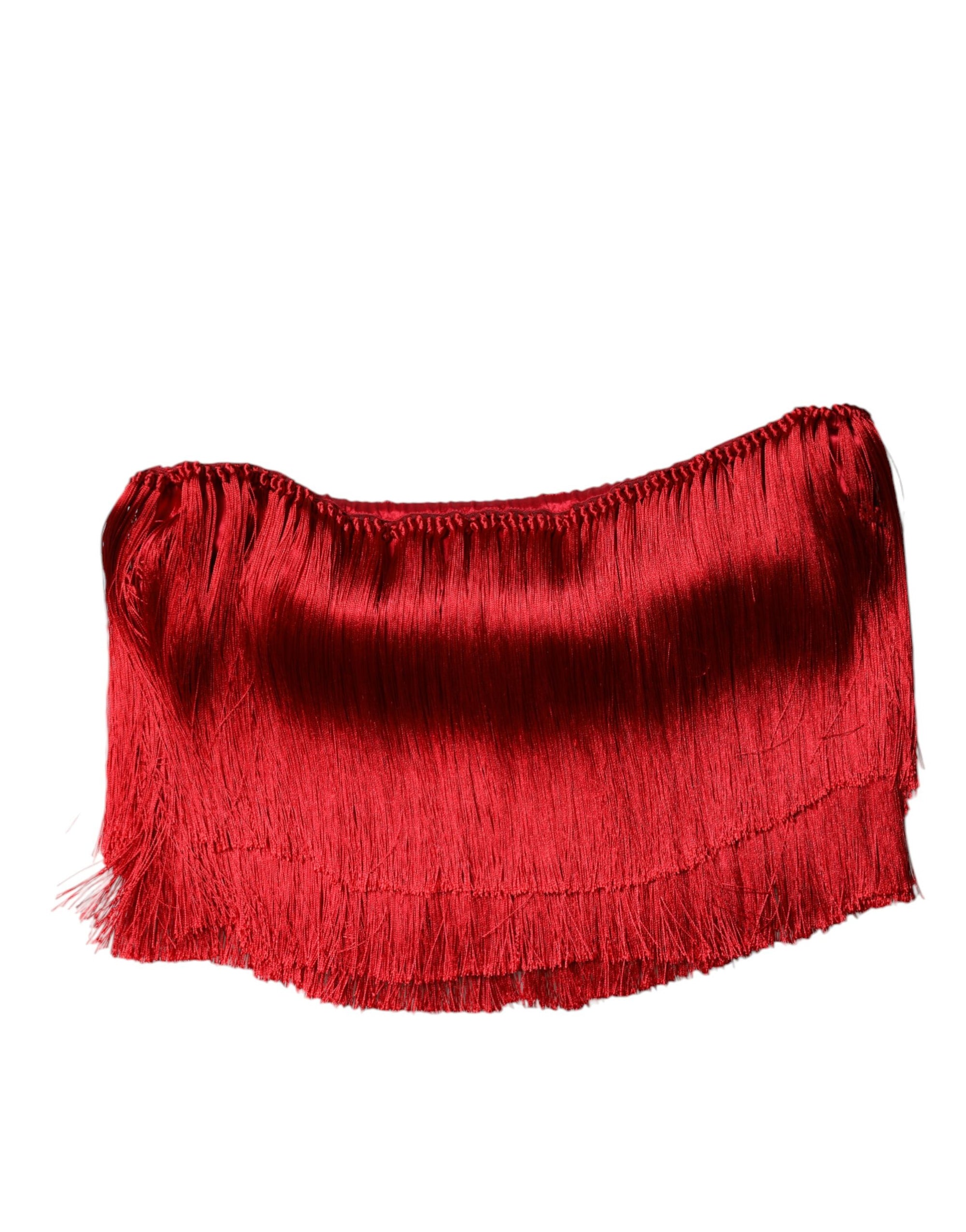 Dolce &amp; Gabbana - Haut court bustier en soie rouge à franges