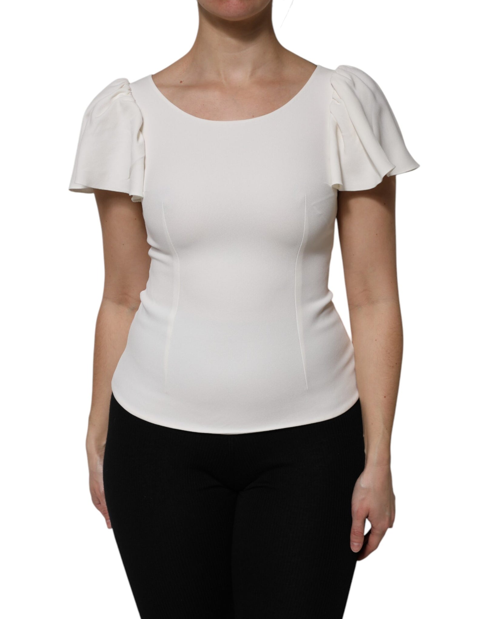 Haut à manches courtes et col rond en viscose blanche Dolce &amp; Gabbana