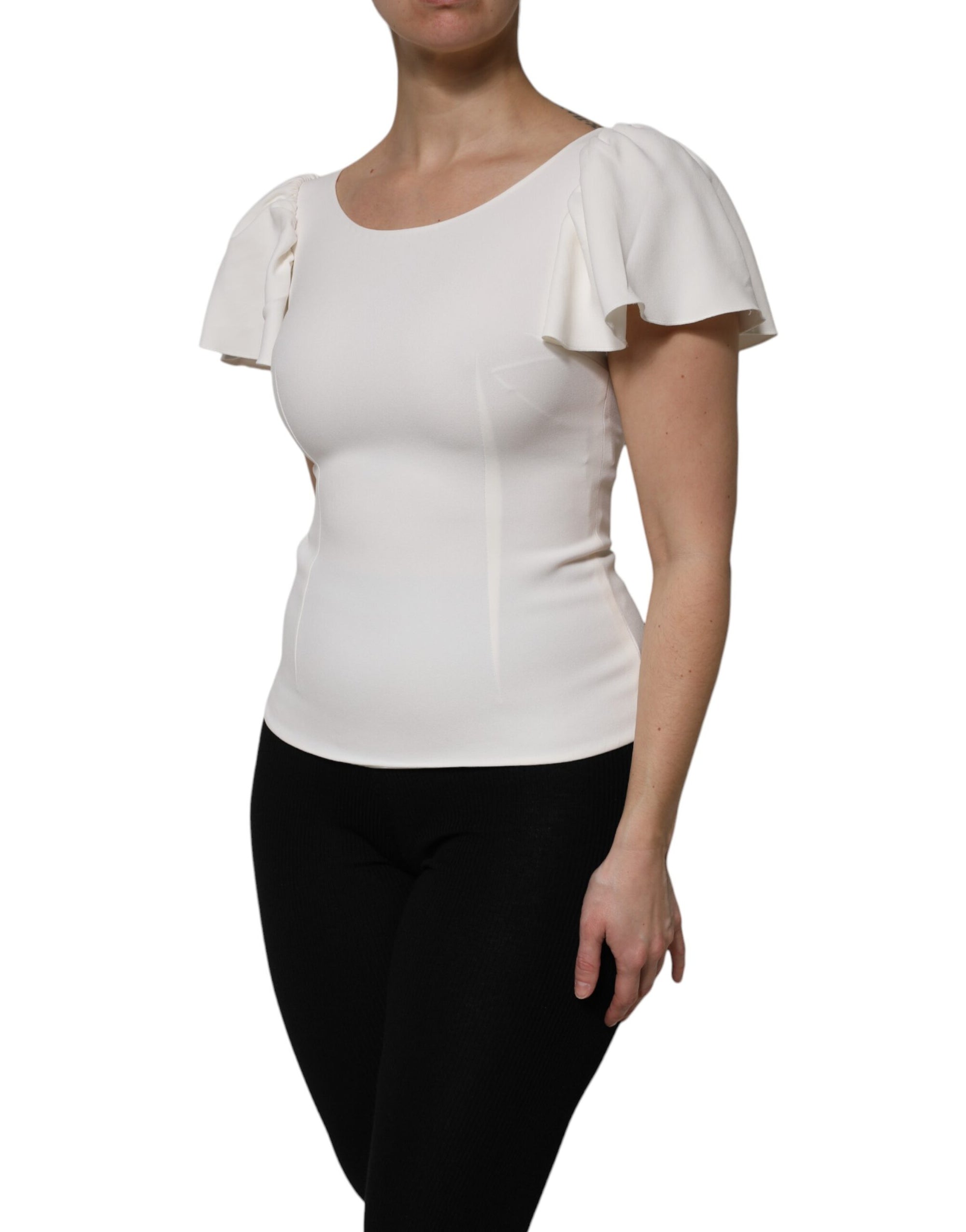 Haut à manches courtes et col rond en viscose blanche Dolce &amp; Gabbana
