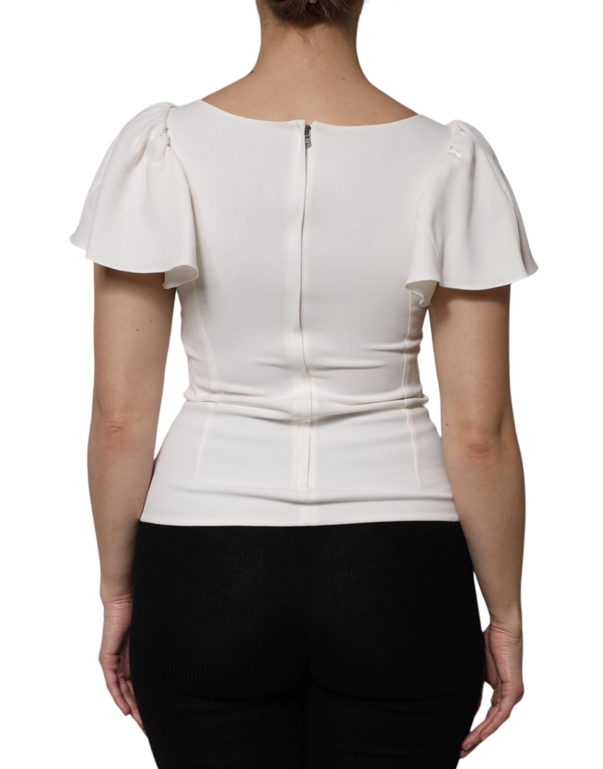 Haut à manches courtes et col rond en viscose blanche Dolce &amp; Gabbana