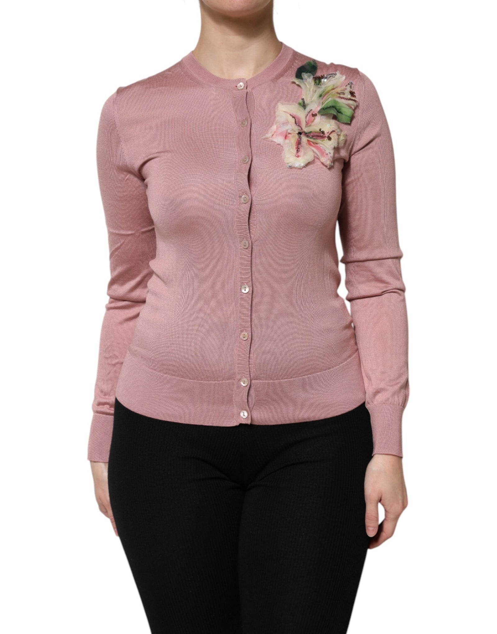 Dolce &amp; Gabbana Pink Silk Knit Button Down Cardigan Sweater