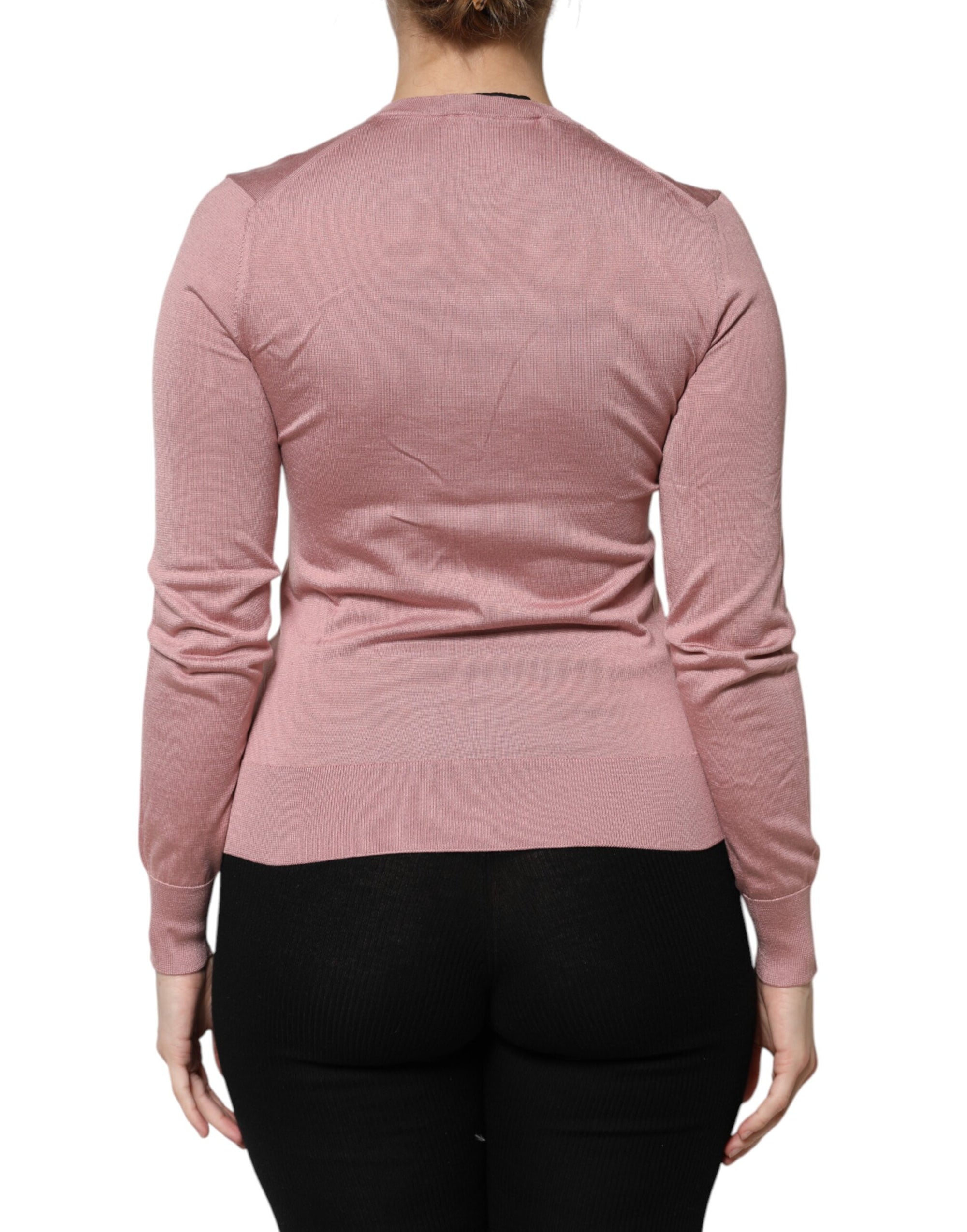 Dolce &amp; Gabbana Pink Silk Knit Button Down Cardigan Sweater