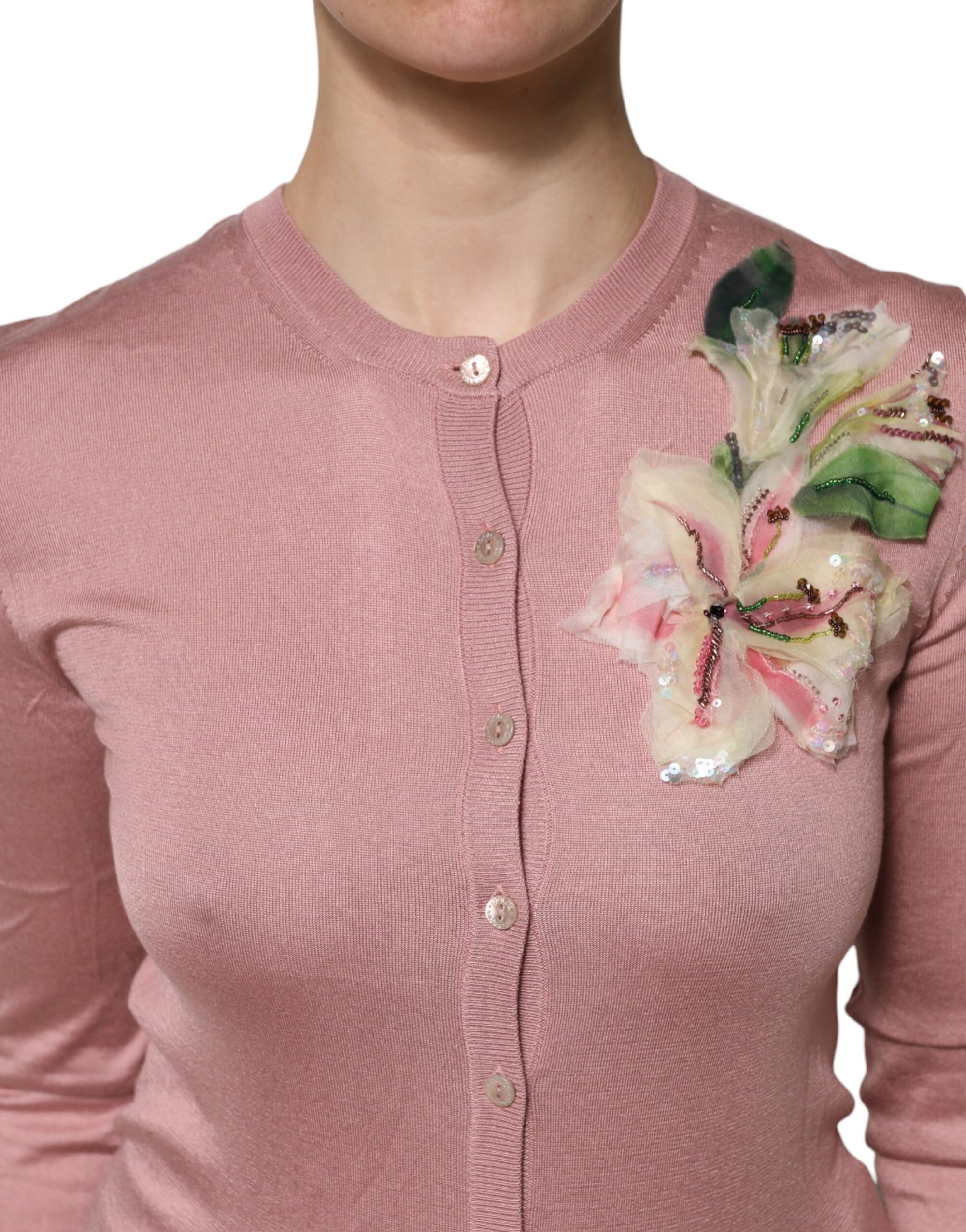 Dolce &amp; Gabbana Pink Silk Knit Button Down Cardigan Sweater