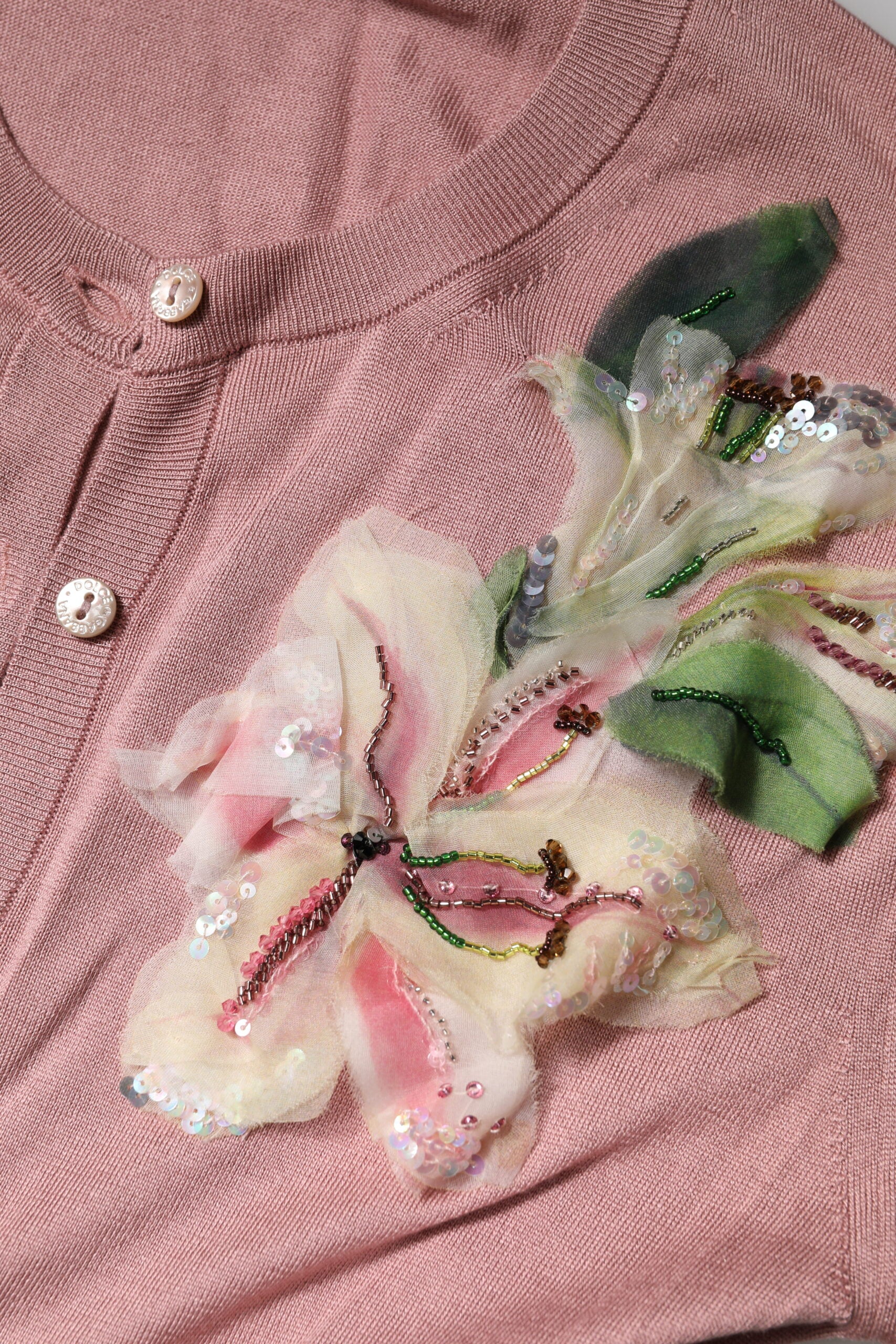 Dolce &amp; Gabbana Pink Silk Knit Button Down Cardigan Sweater