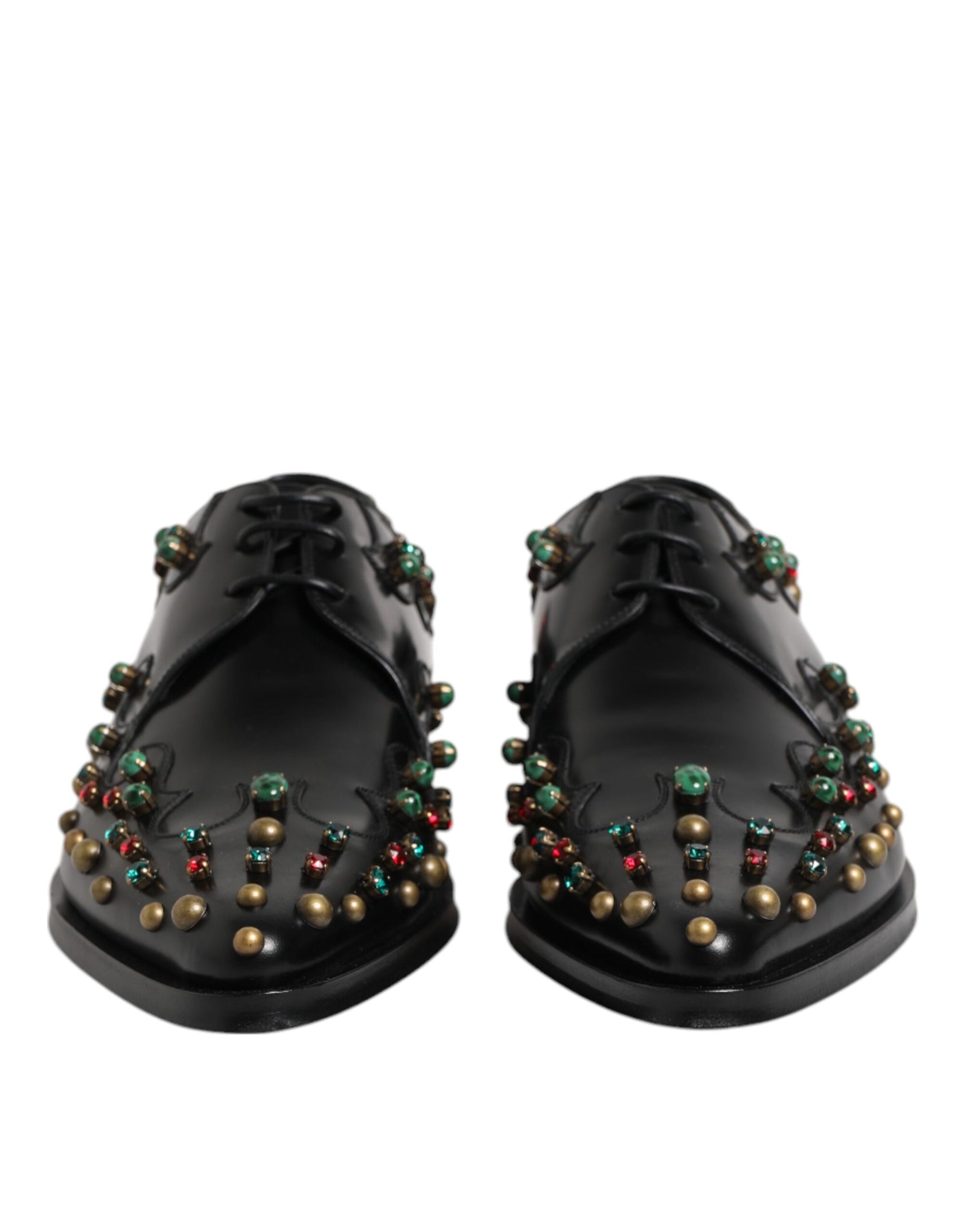 Dolce & Gabbana Black Leather Derby Dress Studded Shoes