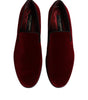 Dolce & Gabbana Red Cotton Velvet Slip On Loafers Formal Shoes