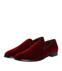 Dolce & Gabbana Red Cotton Velvet Slip On Loafers Formal Shoes