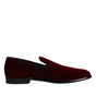 Dolce & Gabbana Red Cotton Velvet Slip On Loafers Formal Shoes