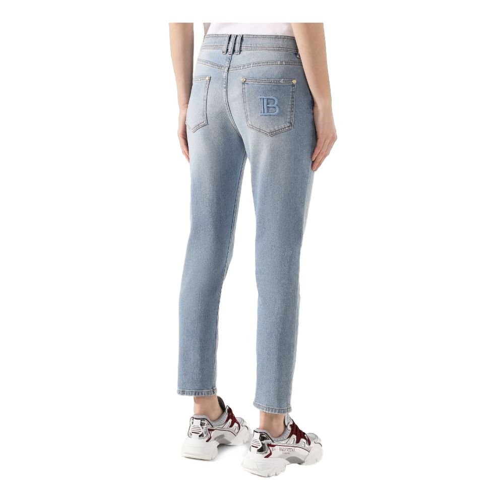 Balmain Blue Cotton Jeans &amp; Pant