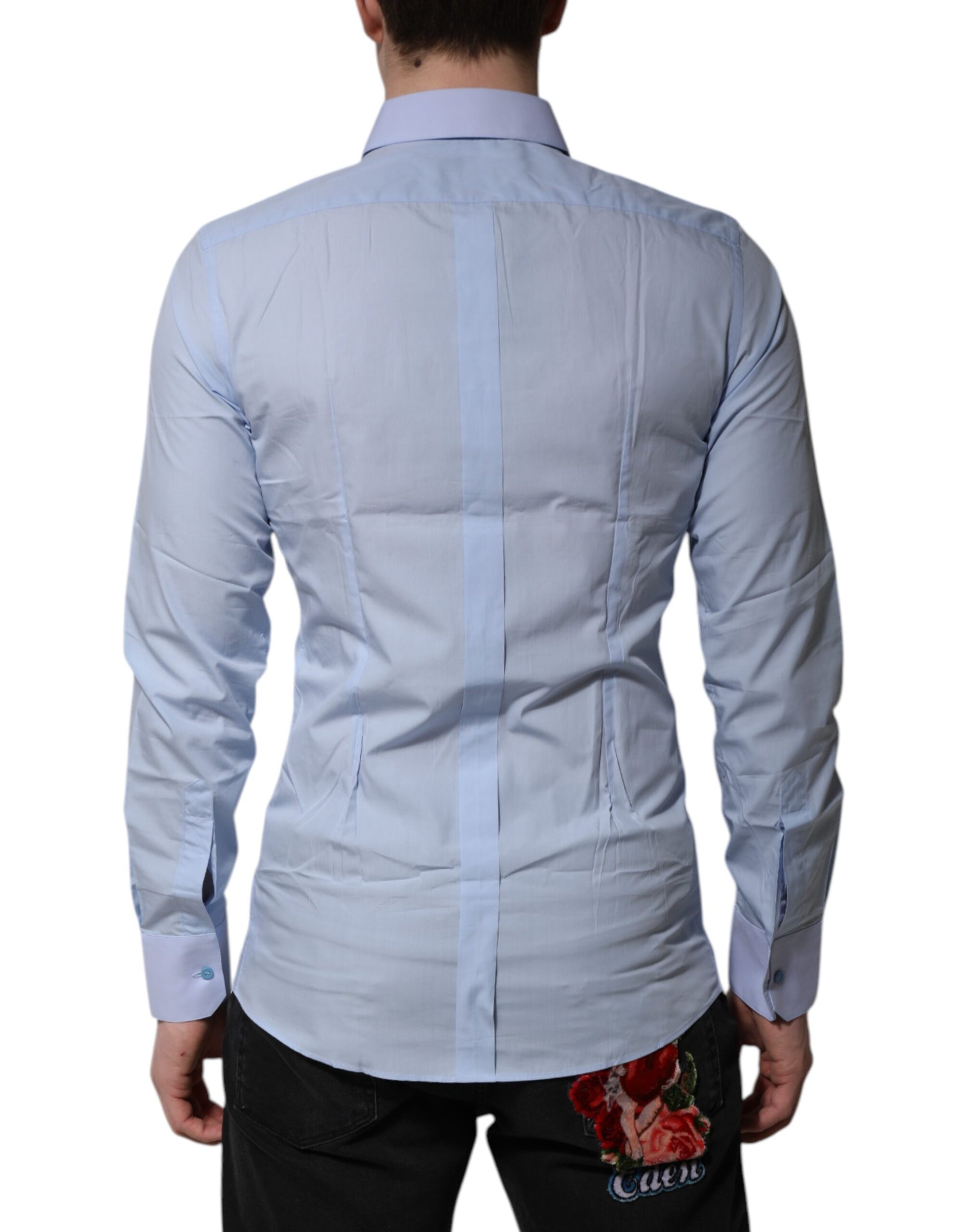 Dolce & Gabbana Blue Cotton GOLD Long Sleeves Men Dress Shirt