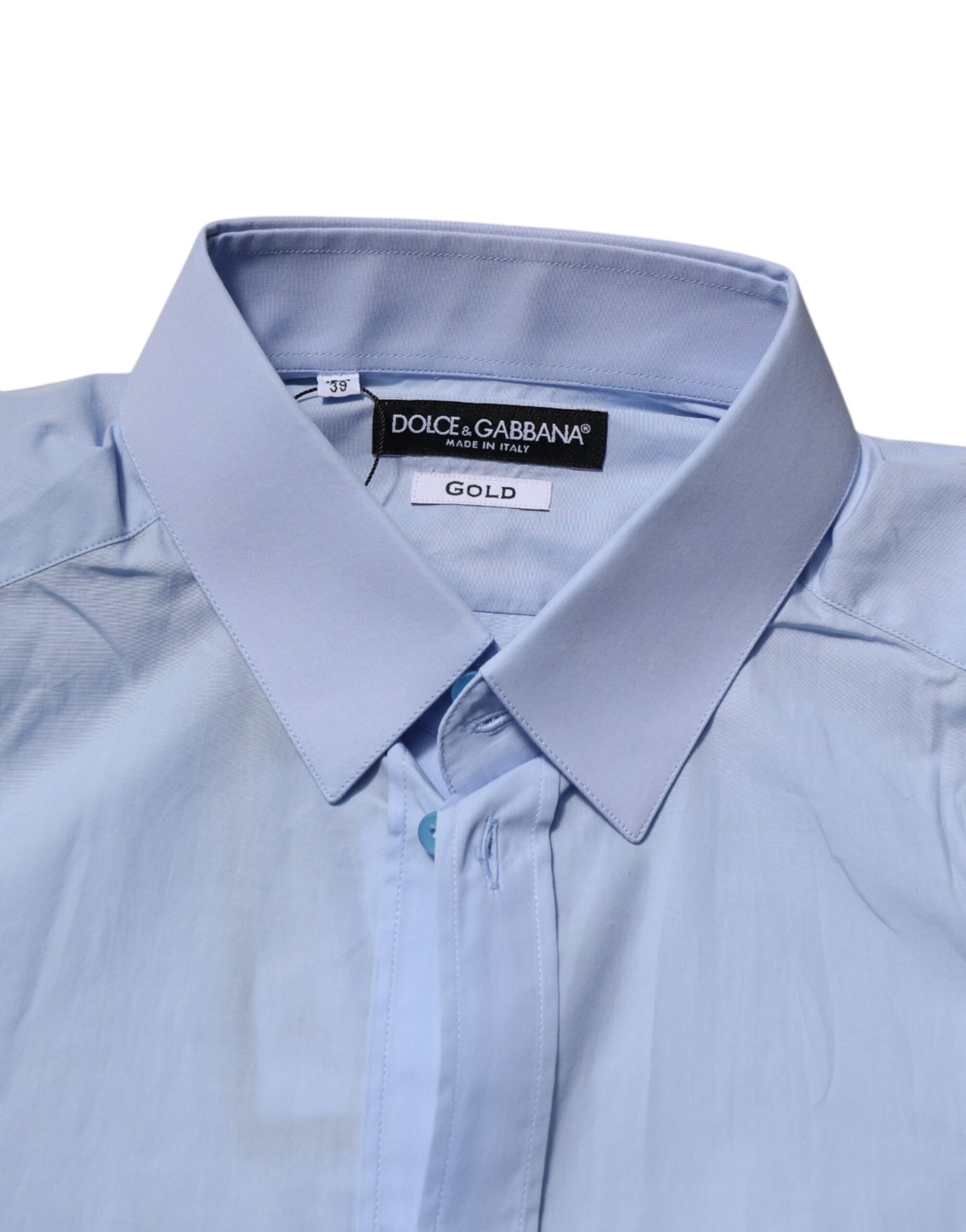 Dolce & Gabbana Blue Cotton GOLD Long Sleeves Men Dress Shirt