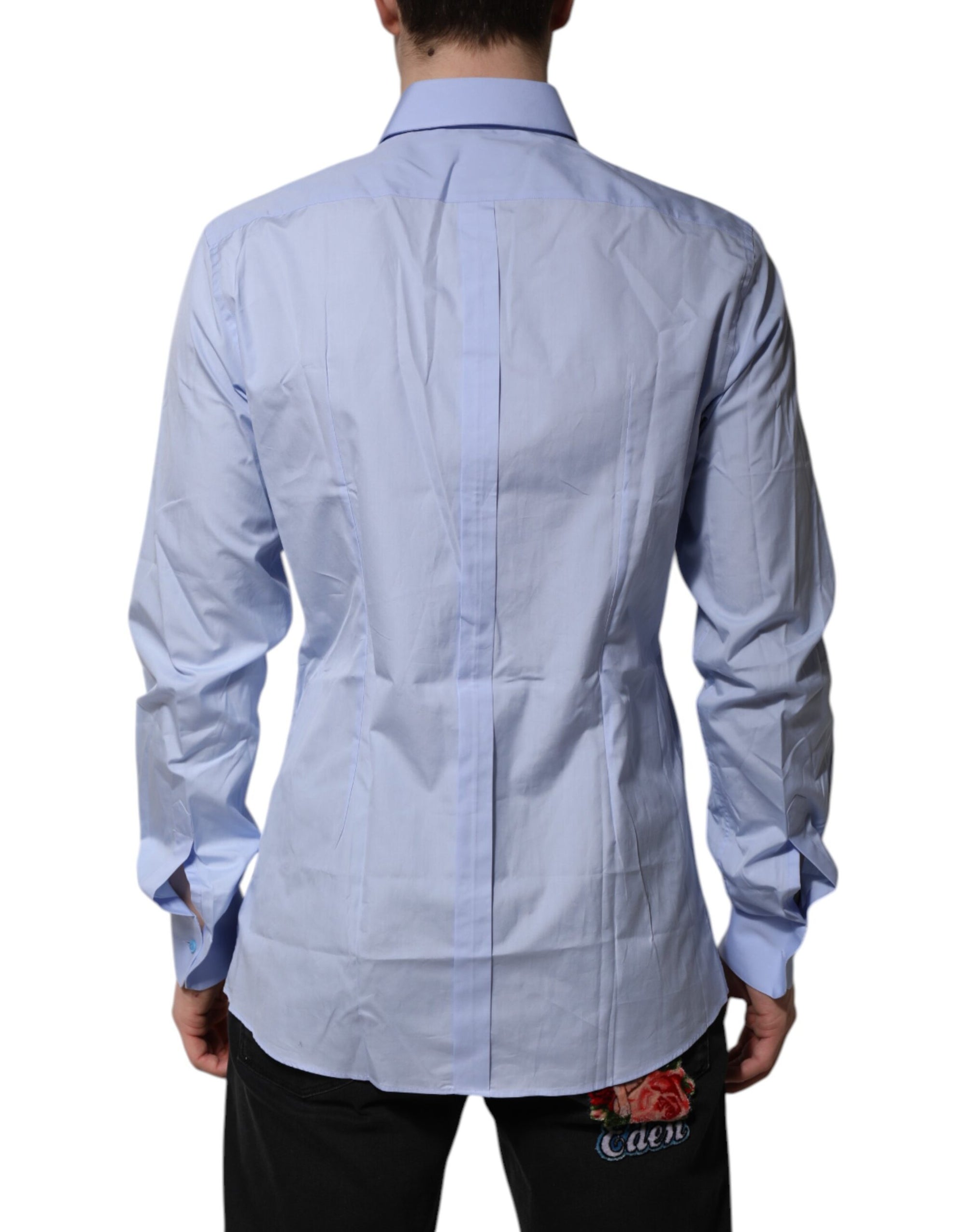 Dolce & Gabbana Blue Cotton GOLD Long Sleeves Dress Shirt
