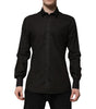 Dolce & Gabbana Black Cotton Jacquard GOLD Collar Dress Shirt