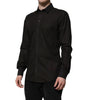 Dolce & Gabbana Black Cotton Jacquard GOLD Collar Dress Shirt