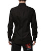 Dolce & Gabbana Black Cotton Jacquard GOLD Collar Dress Shirt