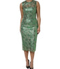 Robe fourreau mi-longue en coton vert à fleurs et dentelle Dolce & Gabbana