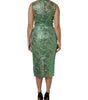 Robe fourreau mi-longue en coton vert à fleurs et dentelle Dolce & Gabbana