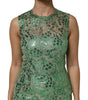 Robe fourreau mi-longue en coton vert à fleurs et dentelle Dolce & Gabbana