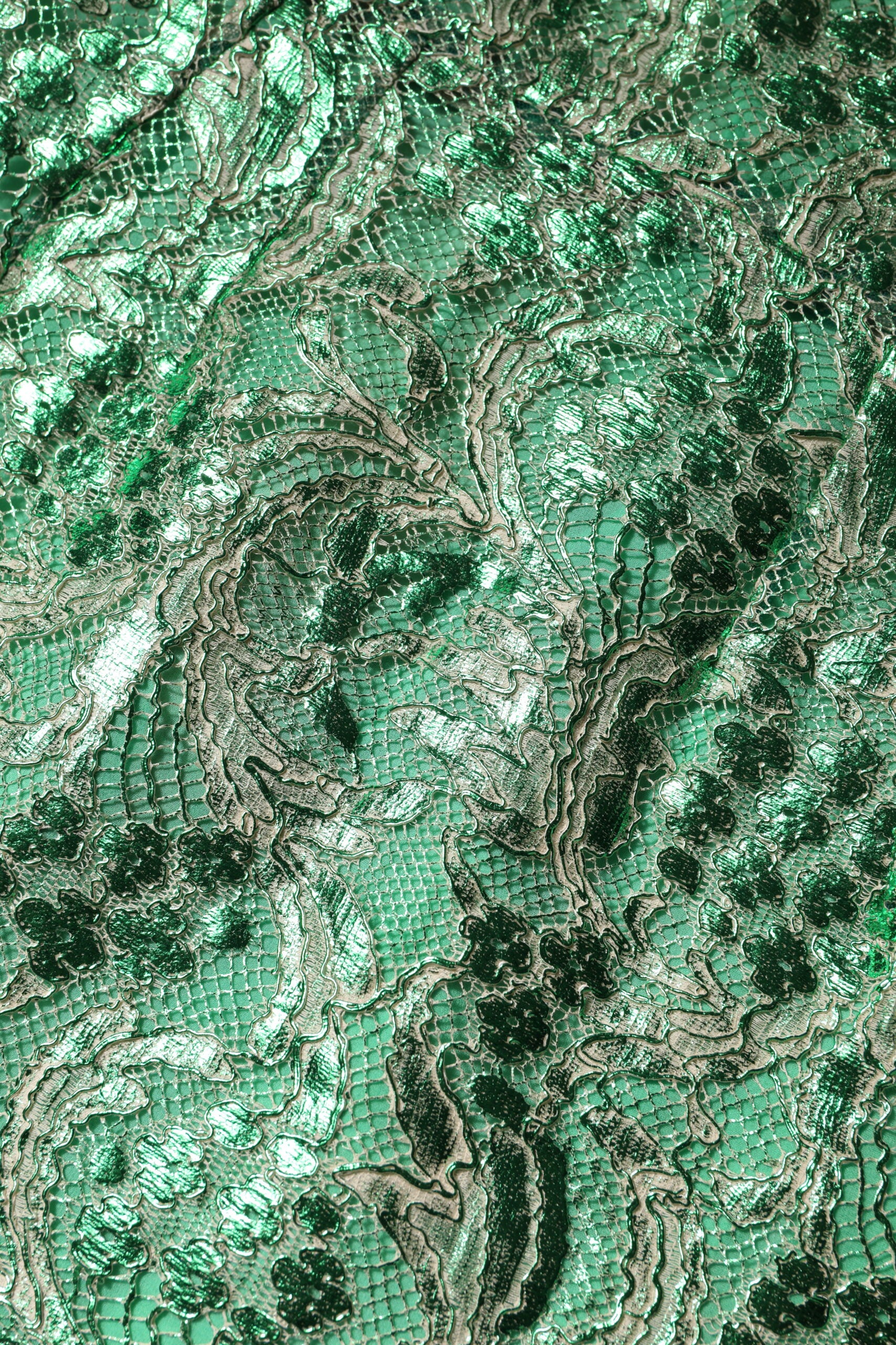 Robe fourreau mi-longue en coton vert à fleurs et dentelle Dolce & Gabbana