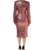 Dolce & Gabbana Pink Sequin Statement Nylon Midi V-Neck Dress