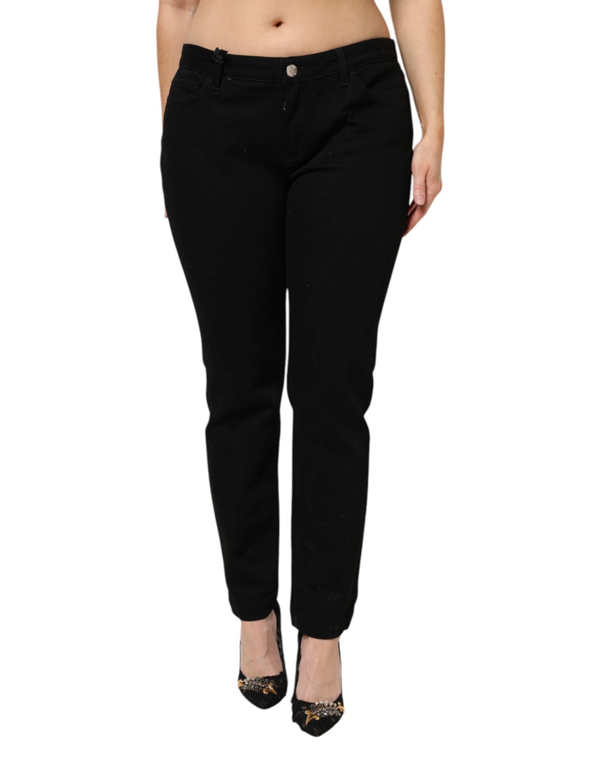 Dolce &amp; Gabbana Black Cotton Low Waist Skinny Denim Jeans