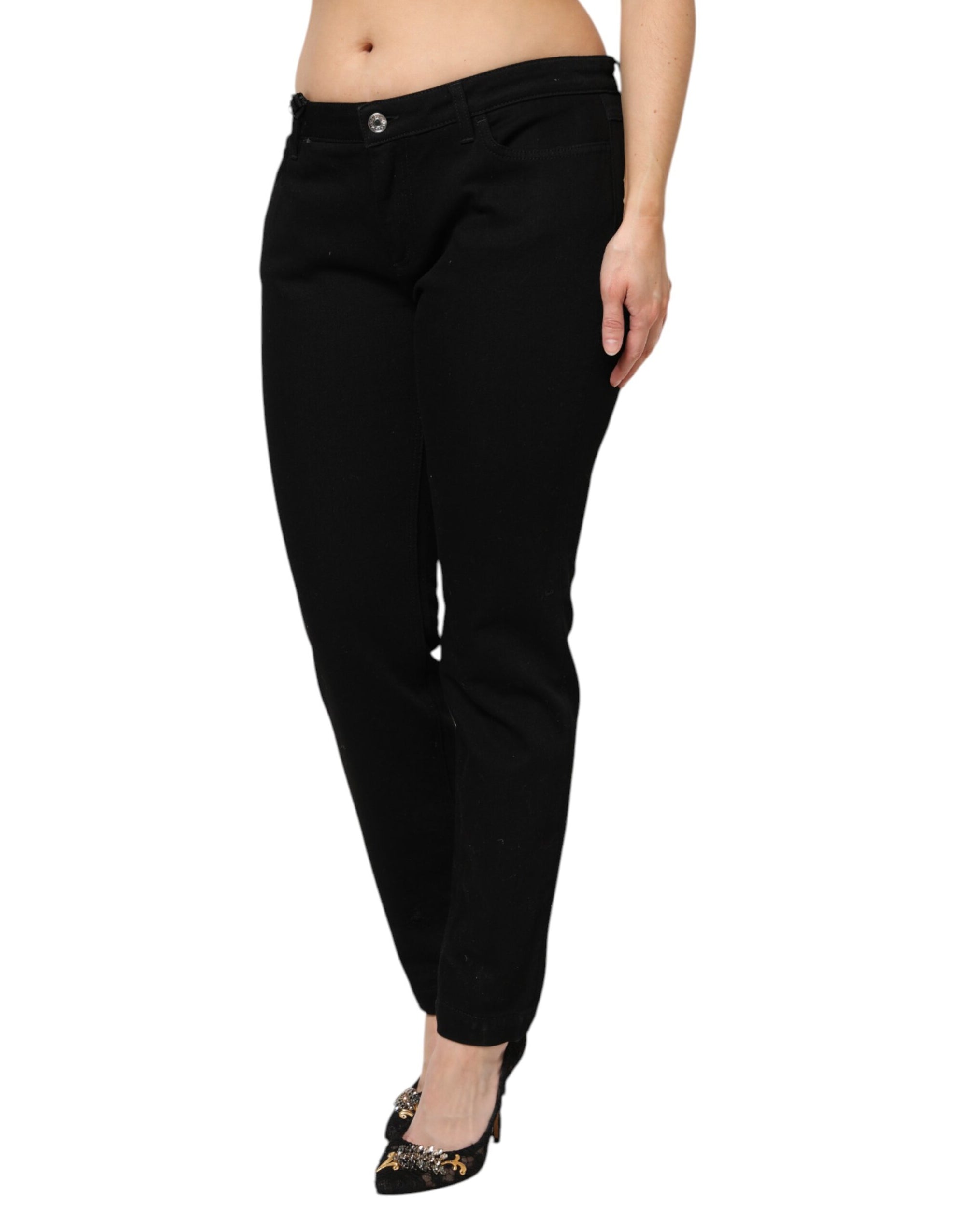 Dolce &amp; Gabbana Black Cotton Low Waist Skinny Denim Jeans