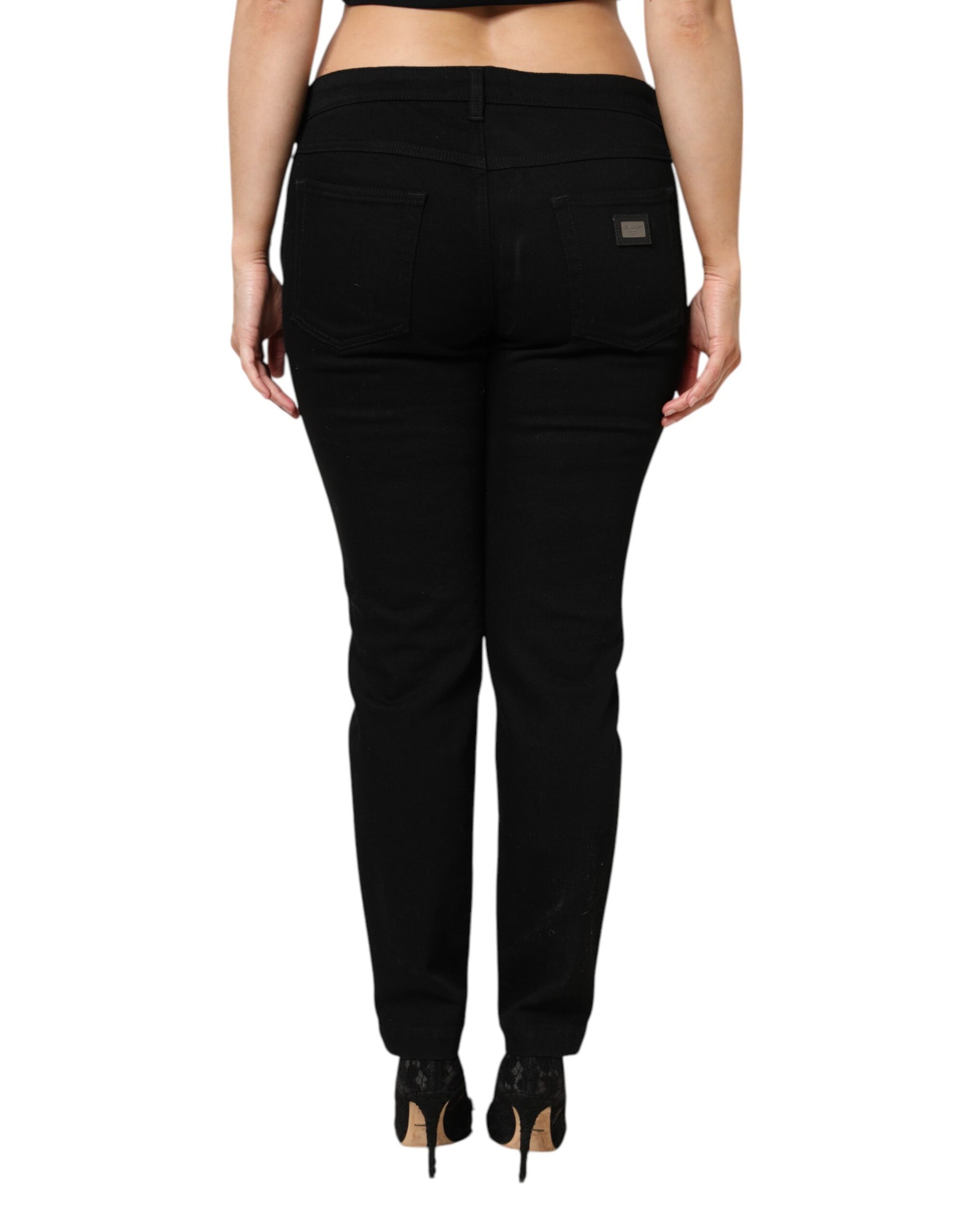 Dolce &amp; Gabbana Black Cotton Low Waist Skinny Denim Jeans