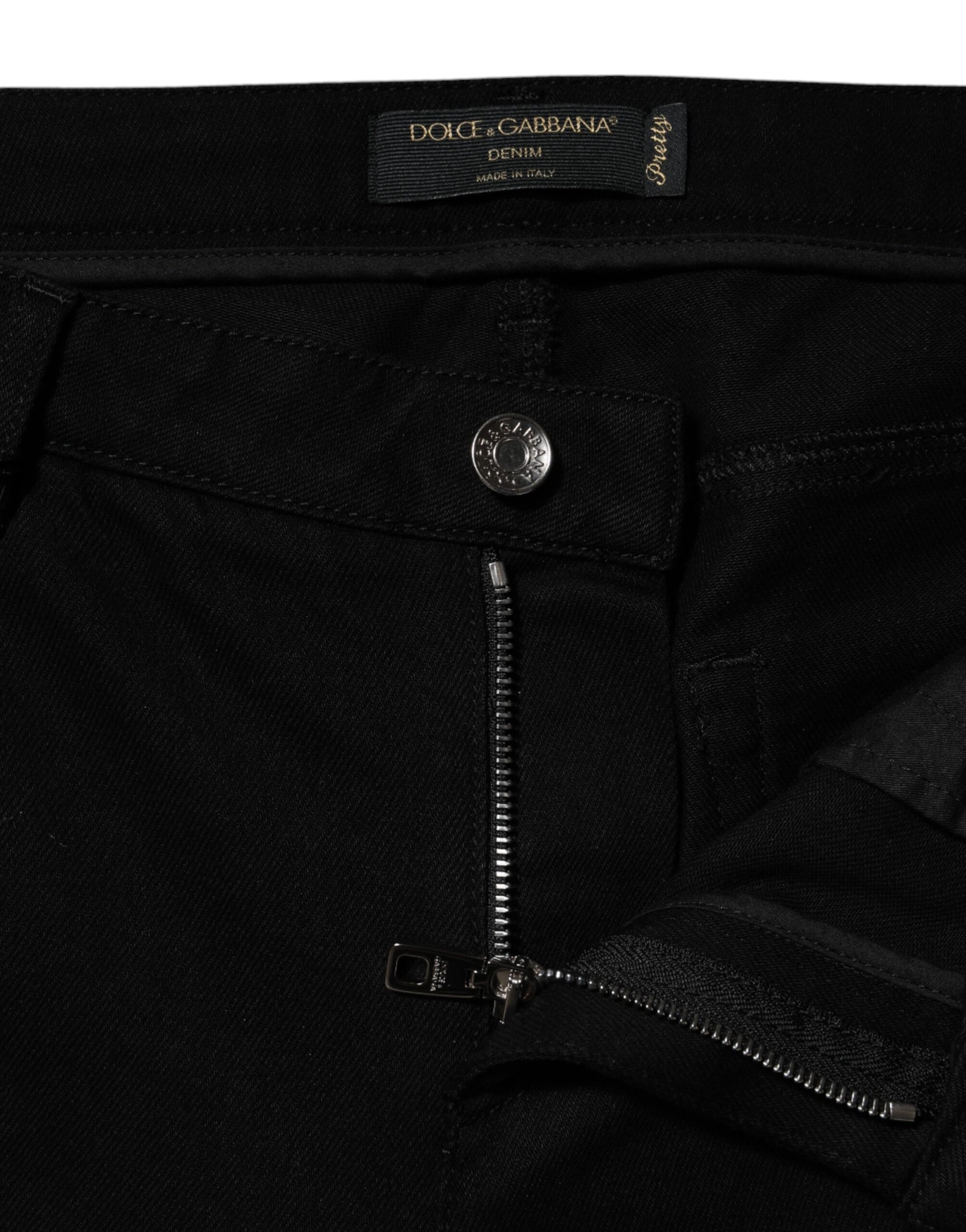 Dolce &amp; Gabbana Black Cotton Low Waist Skinny Denim Jeans