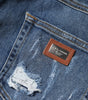 Dolce & Gabbana Blue Tattered Cotton Low Waist Denim Jeans