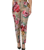 Dolce &amp; Gabbana Beige Floral Print Women High Waist Pants