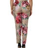 Dolce &amp; Gabbana Beige Floral Print Women High Waist Pants